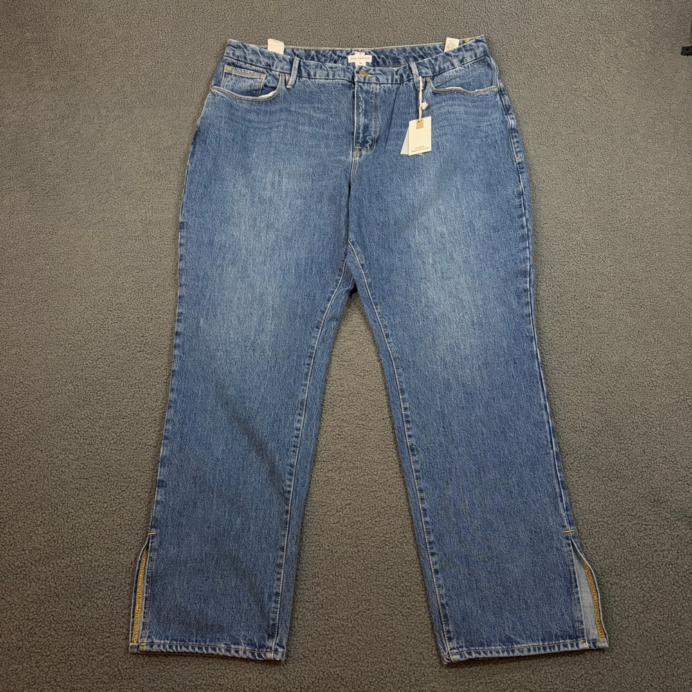 Good American Jeans Womens 18 Blue Good Boy Straight Leg Side Slit GB999TFT